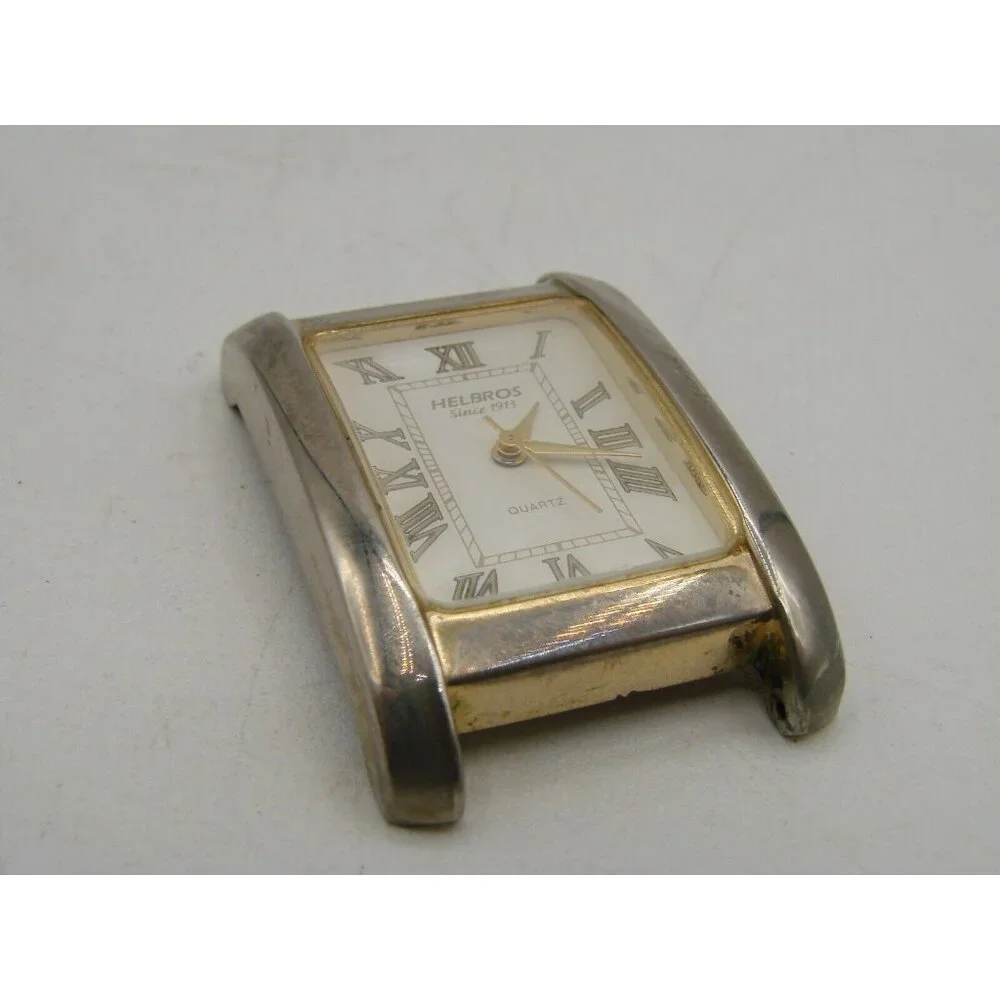 Helbros Quartz Watch Gold Tone Rectangular Face No Band PC21 Vtg 80s Roman Numer